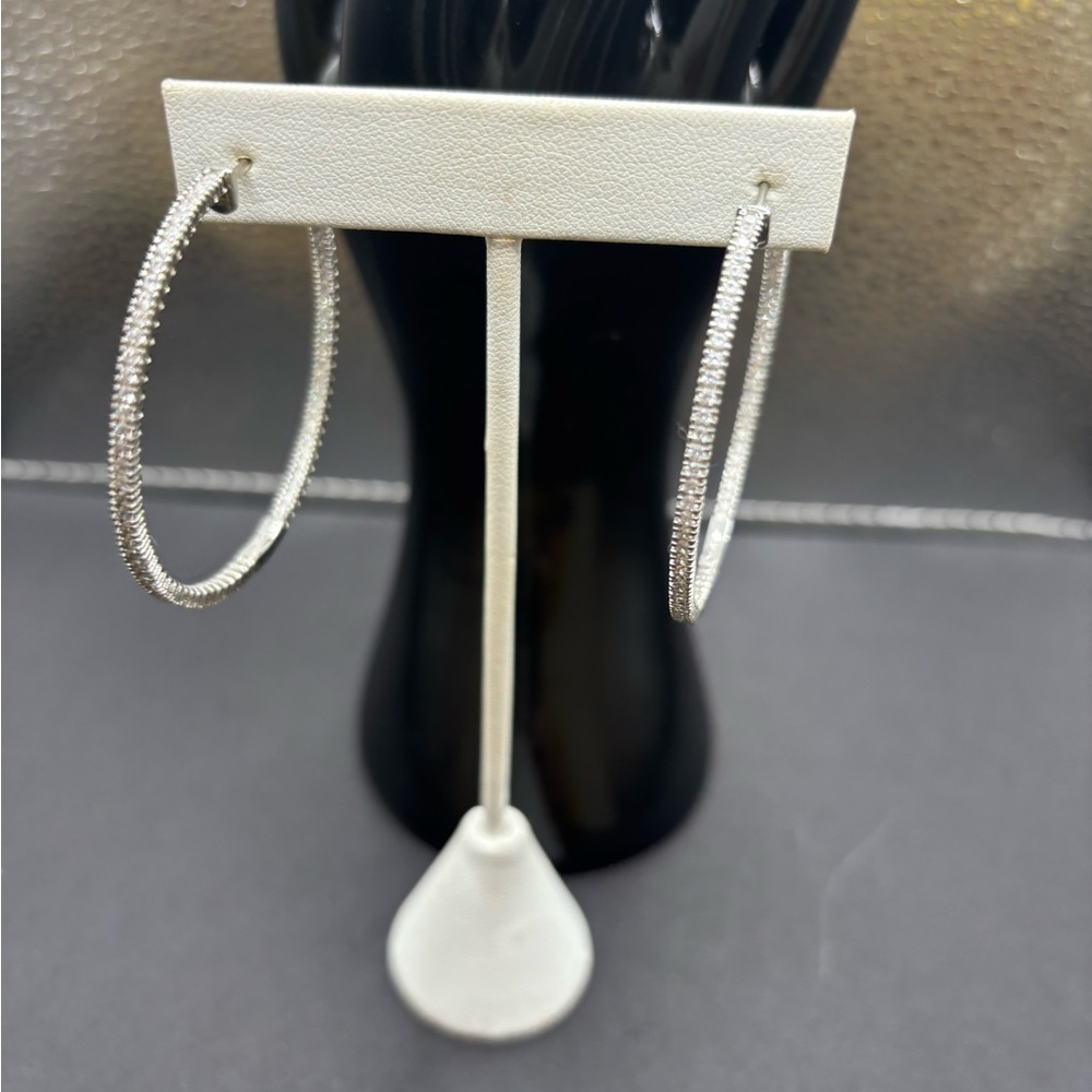 Elegant Sterling Silver Hoop Large Earrings Easy Clasp